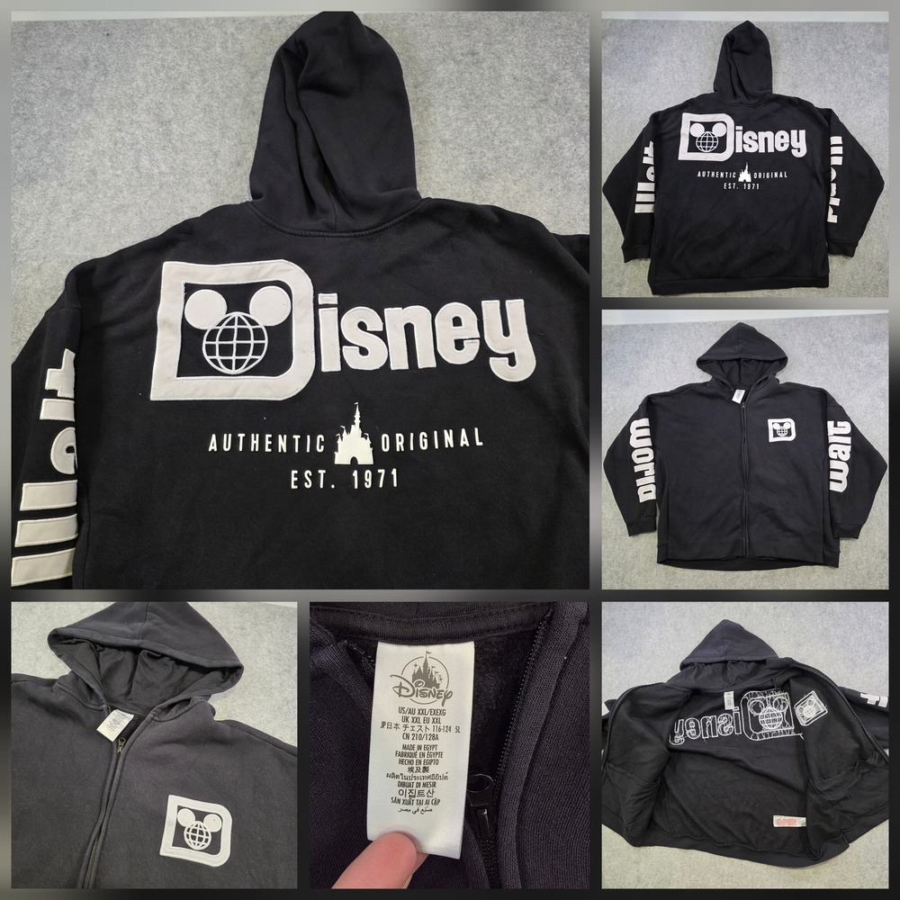 Disney Walt Disney World Hoodie Womens 2XL Black Full Zip Graphic Fleece 1971